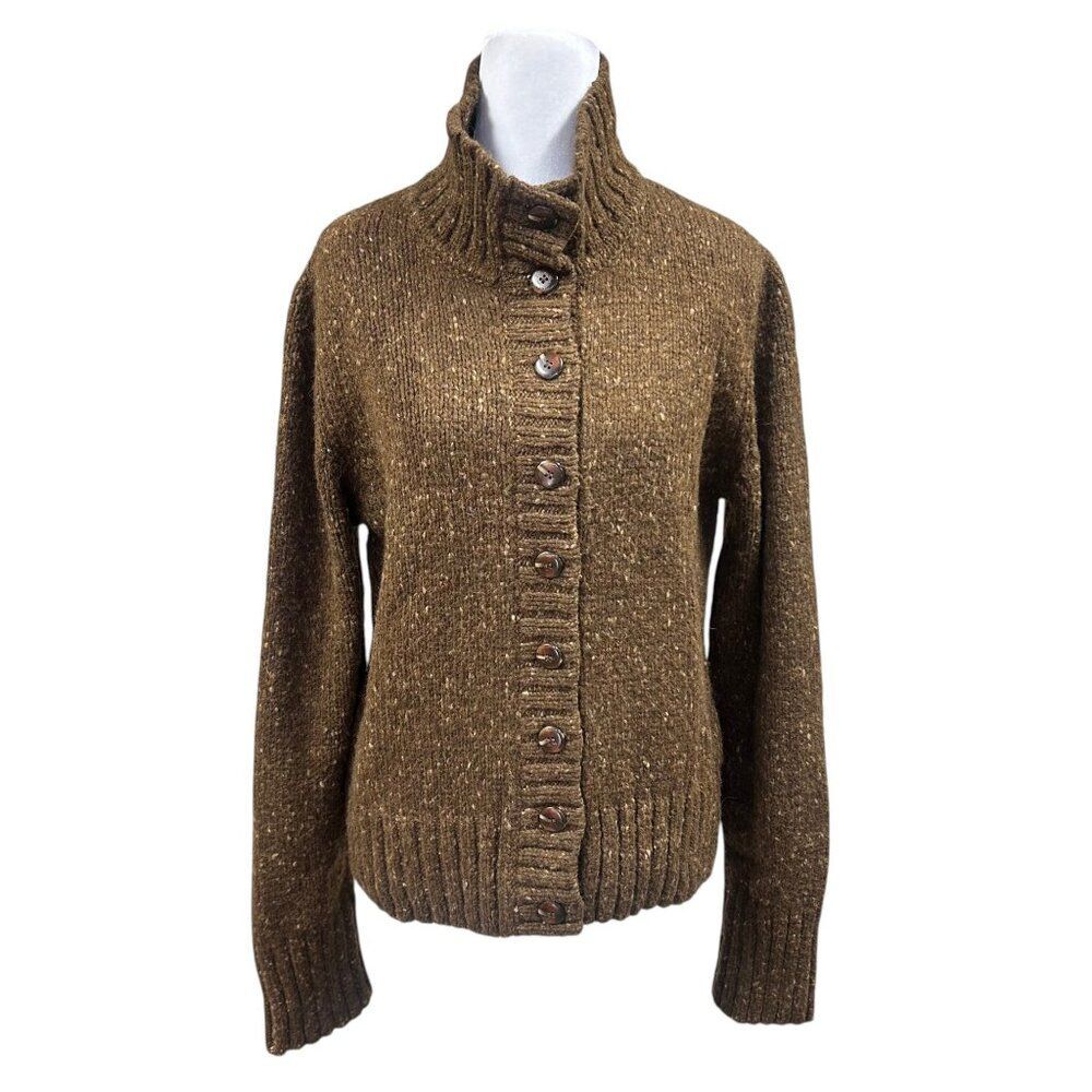 Peruvian Connection Knit Cardigan Sweater Wool Alpaca Blend Size L Brown